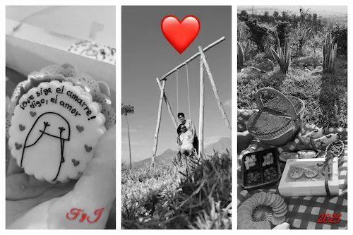 Collage horizontal de recuerdos en blanco y negro